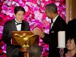 President Barack Obama introduces Japanese Prime Minister Shinzo Abe at the State Dinner.