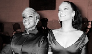 Mary J. Blige and Rihanna attend the Zac Posen fashion show at Vanderbilt Hall.